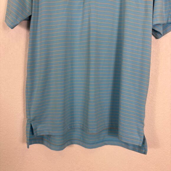 Peter Millar Blue w/ Yellow Striped Collared Short Sleeve Polo Top Men's L - Picture 3 of 9
